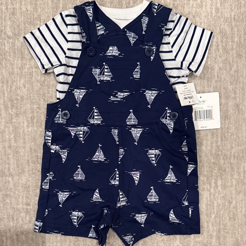 Little Me Navy and White Sailboat Matching Set NWT